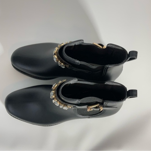 Henry Ferrera Marsala Women’s Black Gem Embellished Short Rain Boots Size 8. - Picture 9 of 16